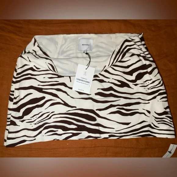 Reformation Carla Low Waist Brown Zebra Print Mini Skirt - Picture 5 of 6